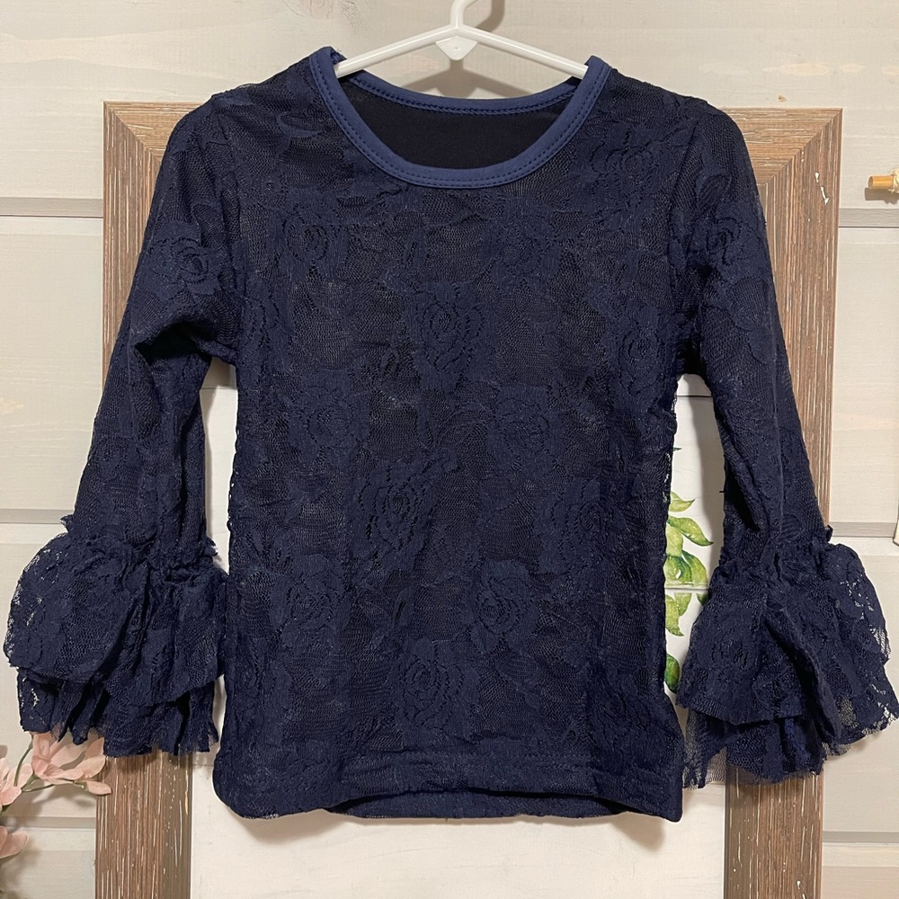Girls Navy lace long sleeve shirt